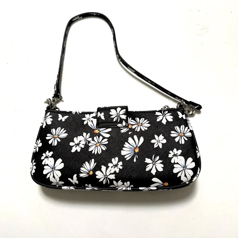 ALDO Daisy Floral Shoulder Bag Black White Chain Baguette Purse NWT